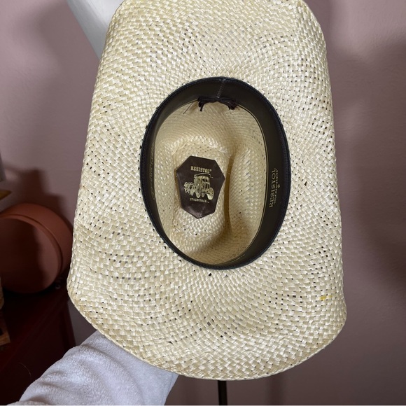 Vintage 70 80 Retro Stagecoach Natural Straw Western Cowboy Hat with Feathers - Picture 16 of 17